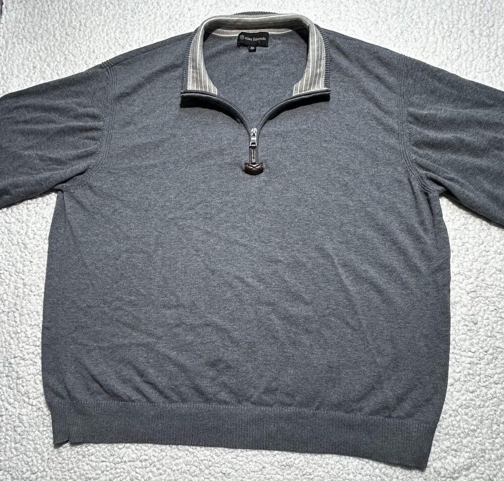 Allen Edmonds Men's XXL 1/4 Zip Pullover Sweater Heather Grey Pima Cotton Peru